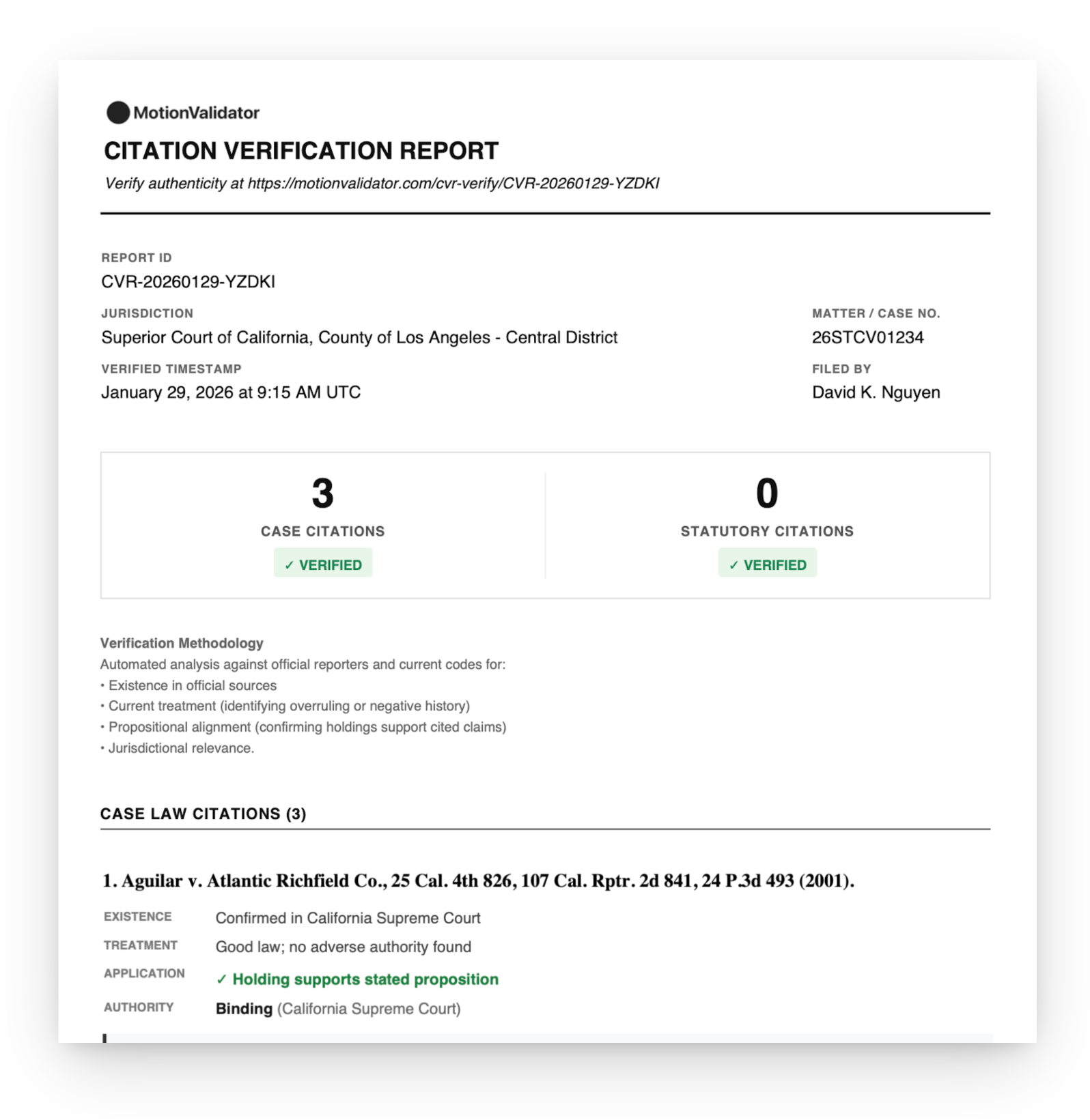 MotionValidator&rsquo;s Citation Verification Report